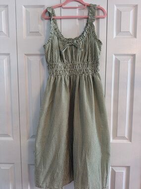 LC Lauren Conrad Green Gingham Smocked Sundress